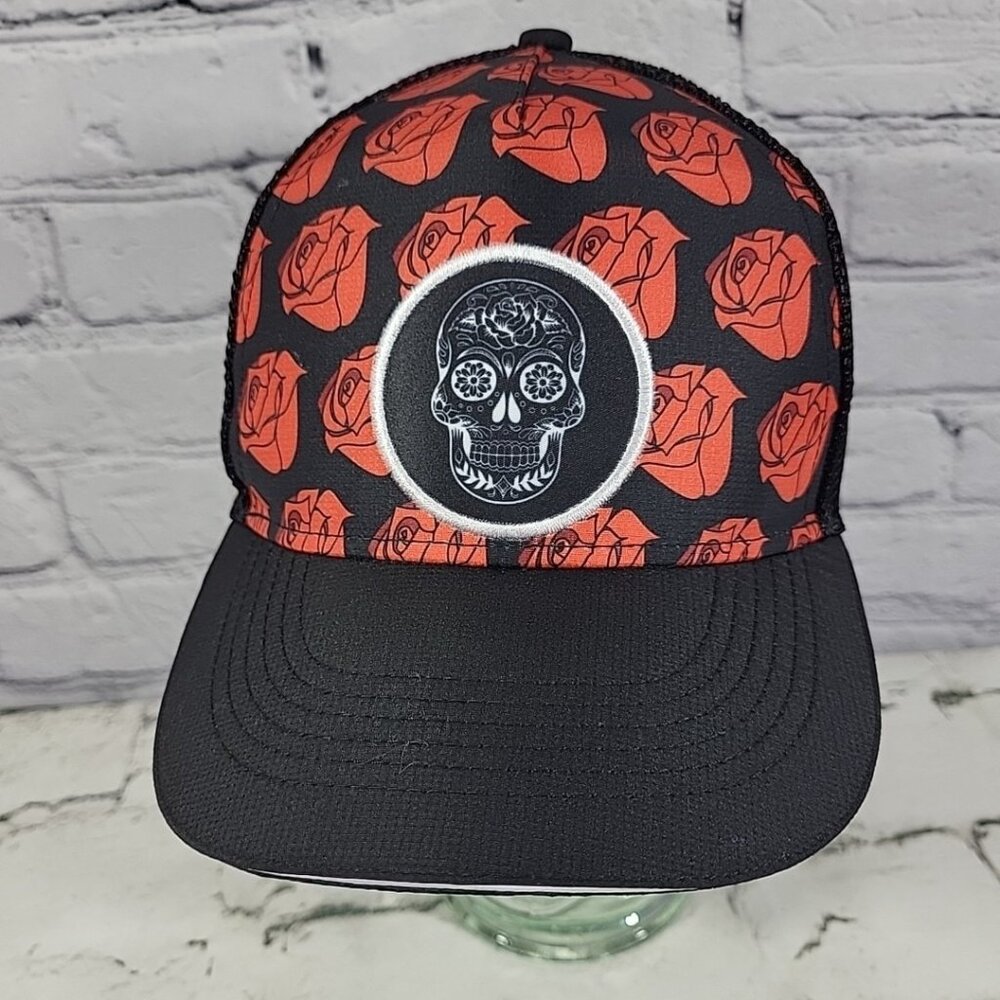 Head Sweats Hat Red Rose Print Sugar Skull Patch Snapback Trucker Cap